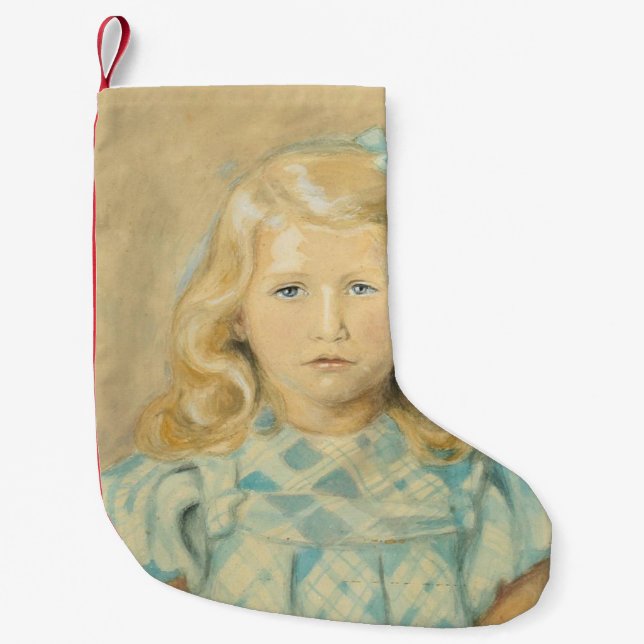 Meia De Natal Pequena Menina Bonita Com Cabelo Louro (Frente)