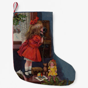Meia De Natal Pequena Menina de Natal Telefone Antigo