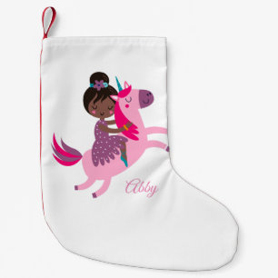 Meia De Natal Pequena Menina Negra Coca-branca a Andar num Unicórnio