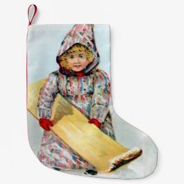 Meia De Natal Pequena Menina Sledding do inverno do vintage