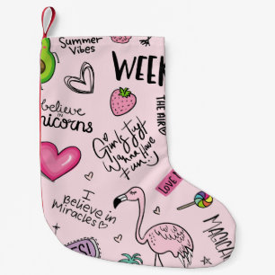 Meia De Natal Pequena Meninas divertem conceito com unicórnio, flamingo,