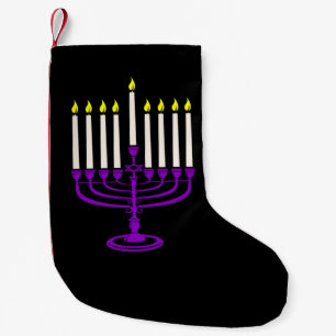 Meia De Natal Pequena menorah hanukkah púrpura
