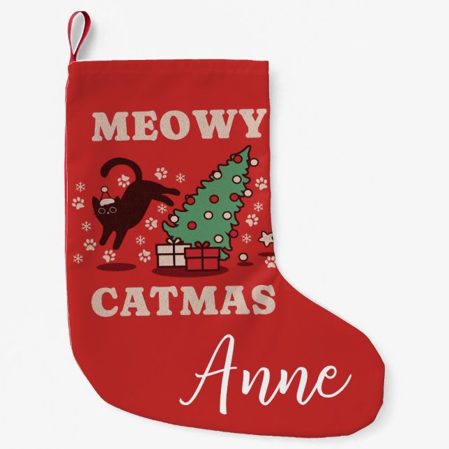 Meia De Natal Pequena Meowy Catmas (Frente)