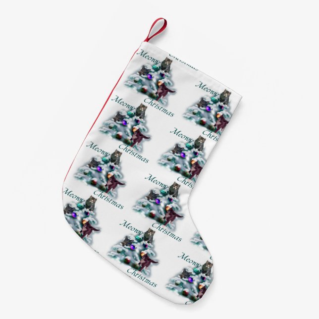 Meia De Natal Pequena Meowy Christmas (Frente (Pendurada))