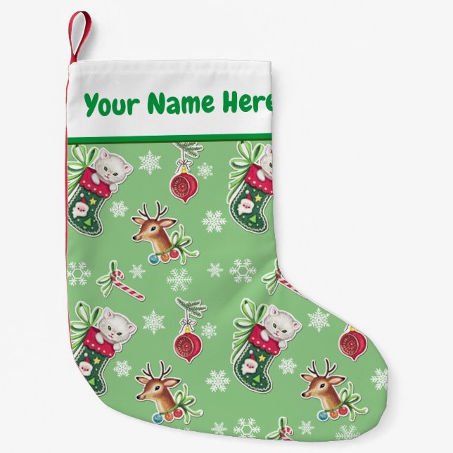 Meia De Natal Pequena Meowy Christmas Happy Reindeer (Frente)