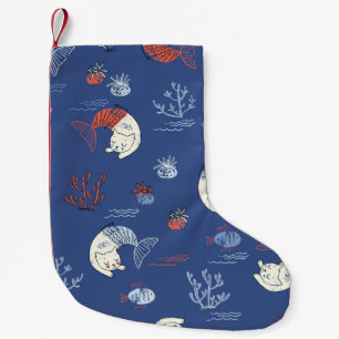Meia De Natal Pequena Mermaid de gato, padrão sem costura texturizado.