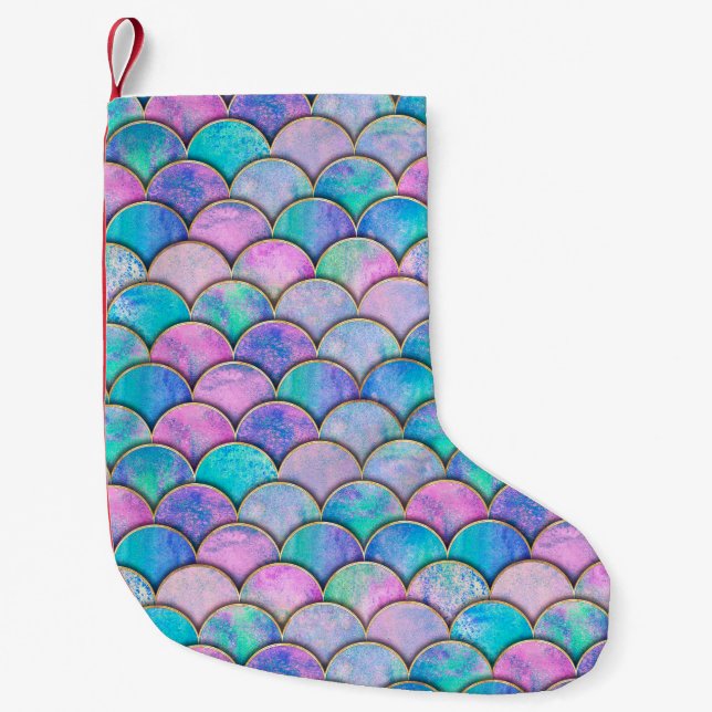 Meia De Natal Pequena Mermaid fish scale wave japanese seamless pattern. (Frente)
