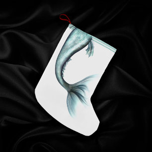 Meia De Natal Pequena Mermaid Luxe Tail   Seafoam Mint Green Aqua Sheen