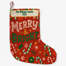 Meia De Natal Pequena Merry & Bright Christmas Family Stocking