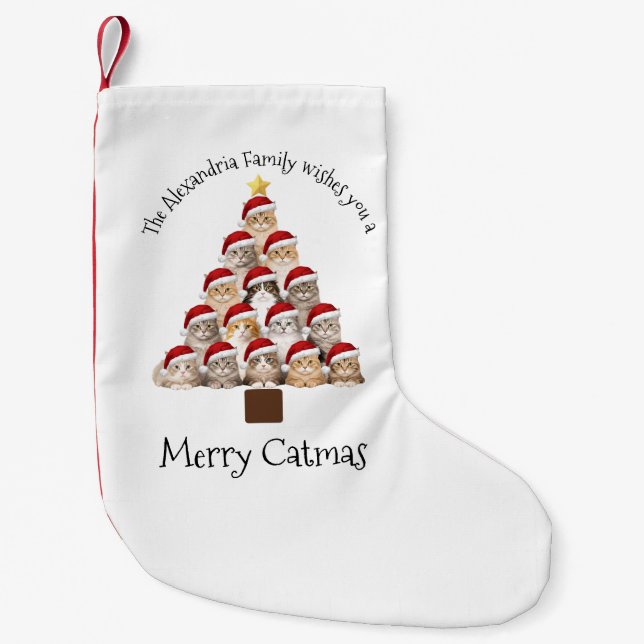 Meia De Natal Pequena Merry Catmas Personalized Family Christmas Holiday (Frente)
