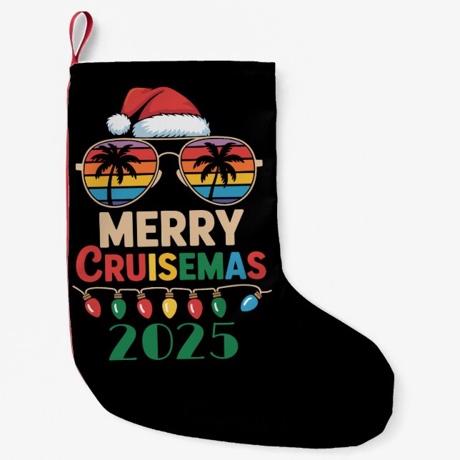 Meia De Natal Pequena Merry Cruisemas 2025 Personalized Xmas Cruise (Frente)