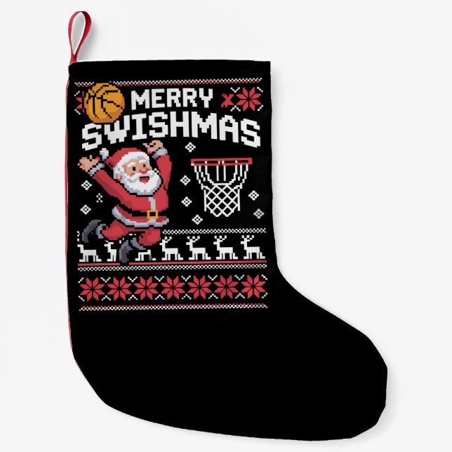 Meia De Natal Pequena Merry Swishmas Basketball Ugly Christmas Xmas  (Frente)