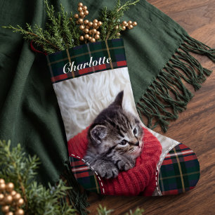 Meia De Natal Pequena Meu Cachorro Gato Foto Natal Vermelho Verde Xadrez