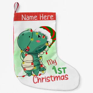 Meia De Natal Pequena Meu Primeiro Dinossauro de Natal