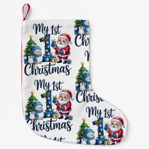 Meia De Natal Pequena Meu Primeiro Natal Azul Bebê Menino Natal Homem de