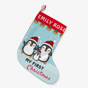 Meia De Natal Pequena Meu Primeiro Natal Feriado da Família Pinguim Cute