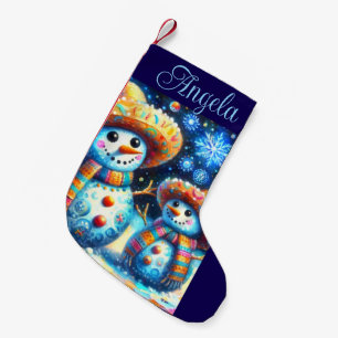 Meia De Natal Pequena Mexicanos de Arte Folclórica Snowman Pessoas de ne