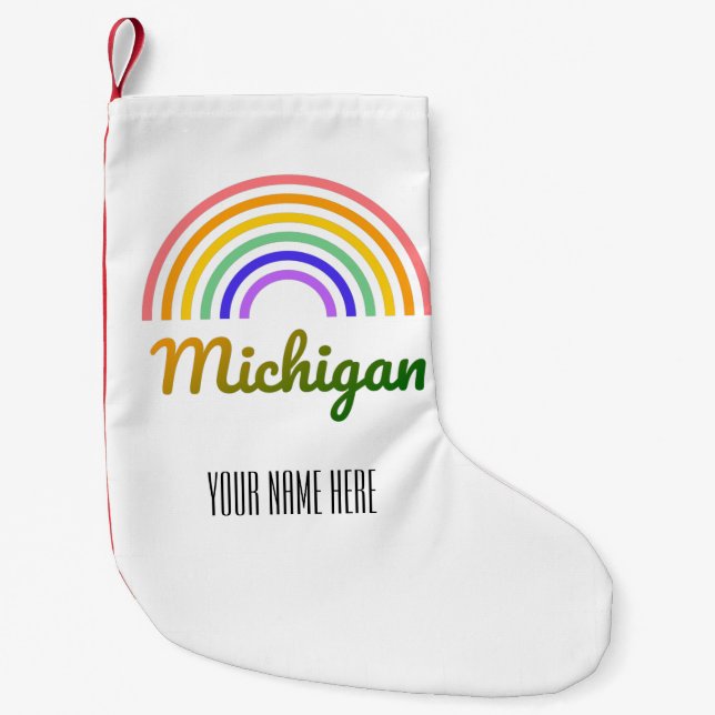 Meia De Natal Pequena Michigan - Retro - Ilustração - Personalizada (Frente)