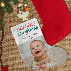 Meia De Natal Pequena Minha Primeira Foto de Natal do Bebezena Fofa Recé