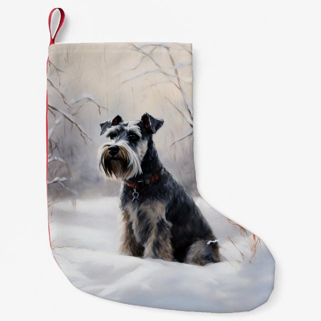 Meia De Natal Pequena Miniatura Schnauzer Deixe-A Neve Natal (Frente)
