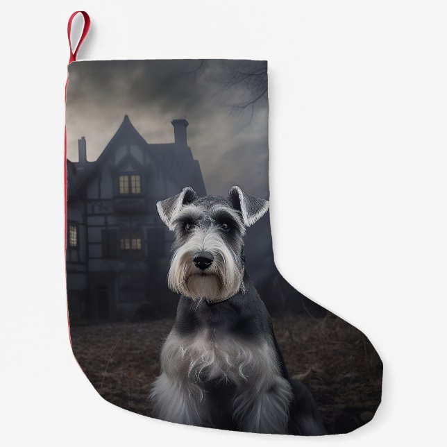 Meia De Natal Pequena Miniatura Schnauzer Halloween Scary (Frente)