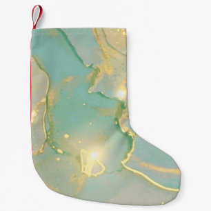 Meia De Natal Pequena Mint Green Dourado Marble: Texturado