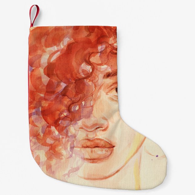 Meia De Natal Pequena Moda Afro-Americana, ilustração com aquarela. (Frente)