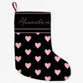 Meia De Natal Pequena Modern Heart Black Pink Personalized