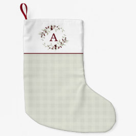 Meia De Natal Pequena Modern Minimalist Plaid Holly Wreath Monogram