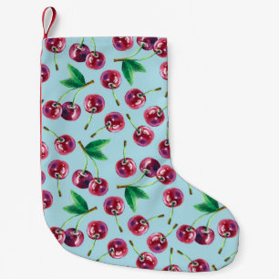 Meia De Natal Pequena Modern Watercolor Cherries: Juicy Berry Patterno