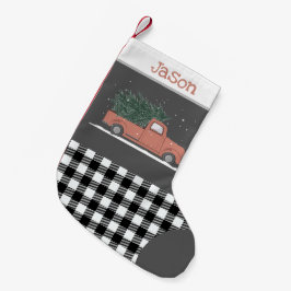 Meia De Natal Pequena Monograma branco preto xadrez de búfalos vermelhos