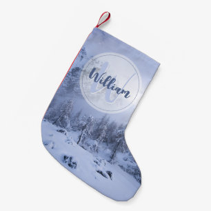 Meia De Natal Pequena Monograma da floresta de névoa das maravilhas do i