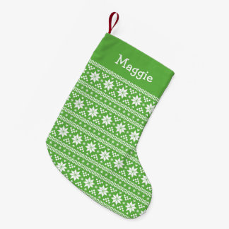 Meia De Natal Pequena Monograma da Ilha Verde e Branco