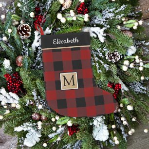 Meia De Natal Pequena Monograma da xadrez Brown da verificação do