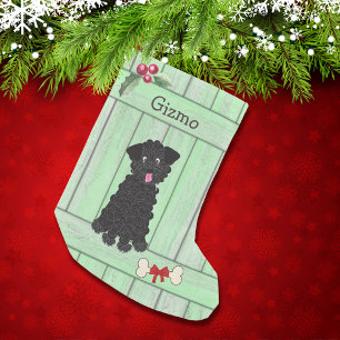 Meia De Natal Pequena Monograma de Cerca Verde de Poodle em Pé Preto-Ci