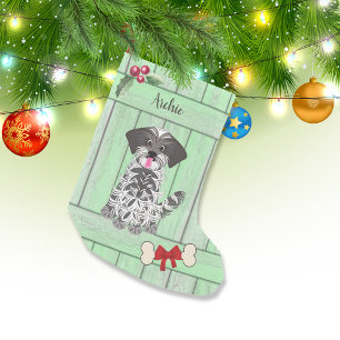 Meia De Natal Pequena Monograma de Madeira Verde Cute Shih Tzu Boy