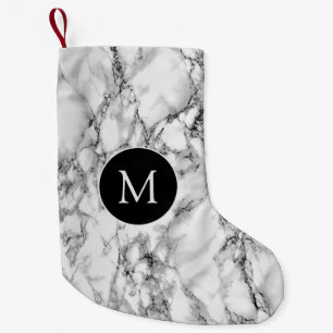 Meia De Natal Pequena Monograma de Natal com Marble Branco
