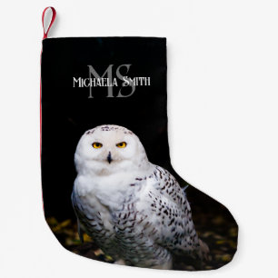 Meia De Natal Pequena Monograma de nome personalizado de coruja nevada m