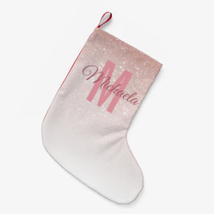 Meia De Natal Pequena Monograma de Ombre Cor de Rosa Dourado Rosa