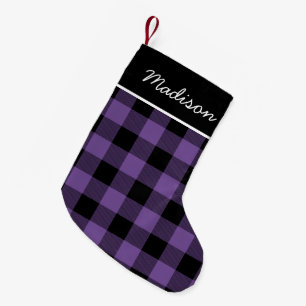 Meia De Natal Pequena Monograma de Verificação de Búfalo Roxo e Preto
