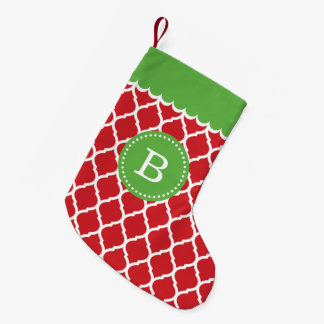Meia De Natal Pequena Monograma do Quatrefoil de Marrocos Vermelho e Ver