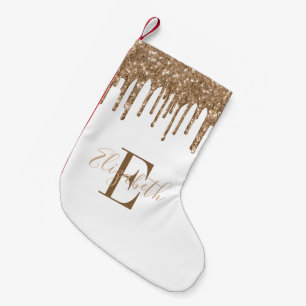 Meia De Natal Pequena Monograma Dourado Glitter Drives Branco