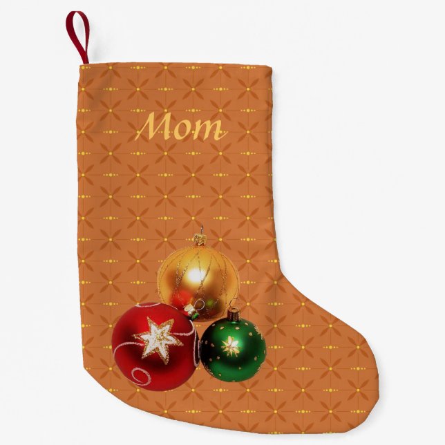 Meia De Natal Pequena Monograma Dourado Green Red Balls Natal (Frente)