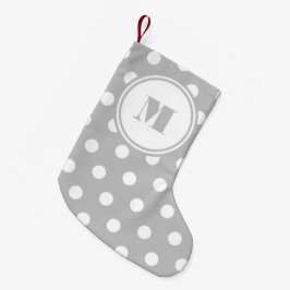 Meia De Natal Pequena Monograma Elegante Pontos Cinza