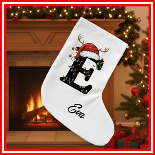 Meia De Natal Pequena Monograma Família Natal Antlers Santa Hat