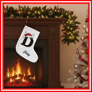 Meia De Natal Pequena Monograma Família Natal Antlers Santa Hat