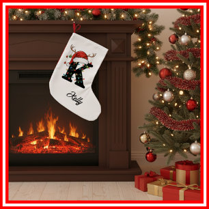 Meia De Natal Pequena Monograma Família Natal Antlers Santa Hat Pequeno