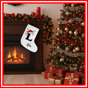 Meia De Natal Pequena Monograma Família Natal Antlers Santa Hat Pequeno