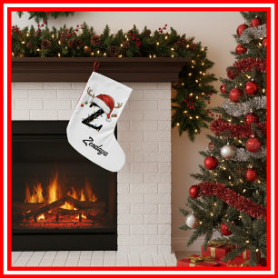 Meia De Natal Pequena Monograma Família Natal Antlers Santa Hat Pequeno