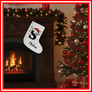 Meia De Natal Pequena Monograma Família Natal Antlers Santa Hat Pequeno